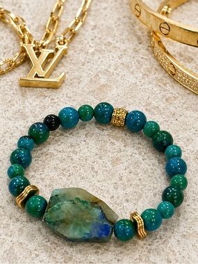 Hand Crafted Azurite Malachite Gemstone
Bracelet Blue Green 7”